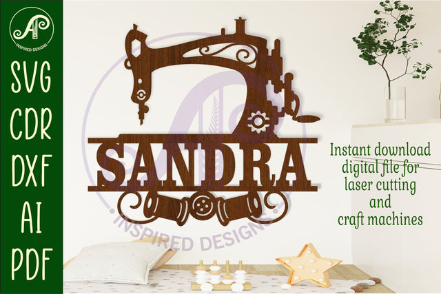Sewing machine name sign svg laser cut file SVG APInspireddesigns 
