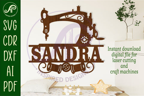 Sewing machine name sign svg laser cut file SVG APInspireddesigns 