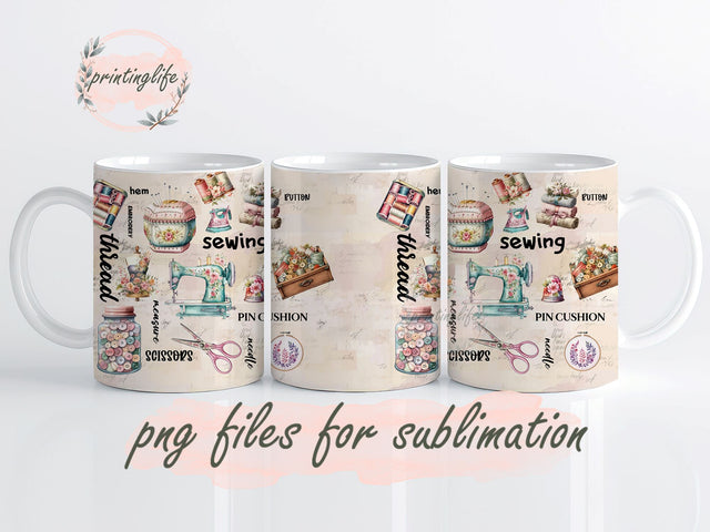 Sewing Mug PNG, Arts and Crafts Mug Wrap PNG, Sewing Wrap, Sewing Sublimation Design Download PNG, Vintage Sewing PNG Sublimation PrintingLife 