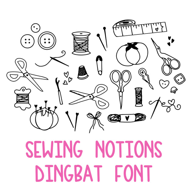 Sewing Notion Dingbat Font OTF, Fonts for Crafting, Handwritten Font SVG Crafting With Brenna 