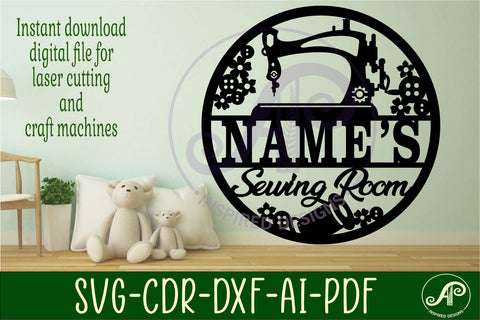 Sewing room name sign svg laser cut template SVG APInspireddesigns 