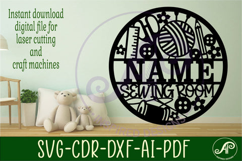 Sewing room name sign svg laser cut template SVG APInspireddesigns 
