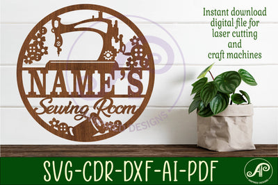Sewing room name sign svg laser cut template SVG APInspireddesigns 