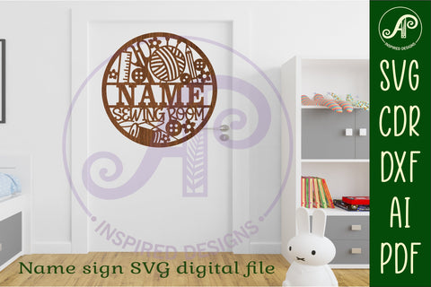 Sewing room name sign svg laser cut template SVG APInspireddesigns 