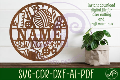 Sewing room name sign svg laser cut template SVG APInspireddesigns 