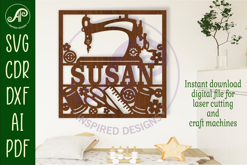 Sewing square name sign svg laser SVG APInspireddesigns 