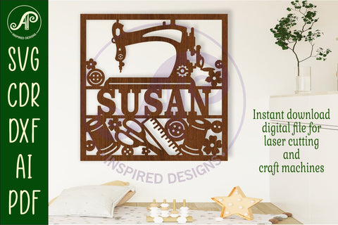 Sewing square name sign svg laser SVG APInspireddesigns 