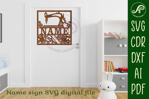 Sewing square name sign svg laser SVG APInspireddesigns 