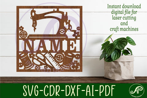 Sewing square name sign svg laser SVG APInspireddesigns 