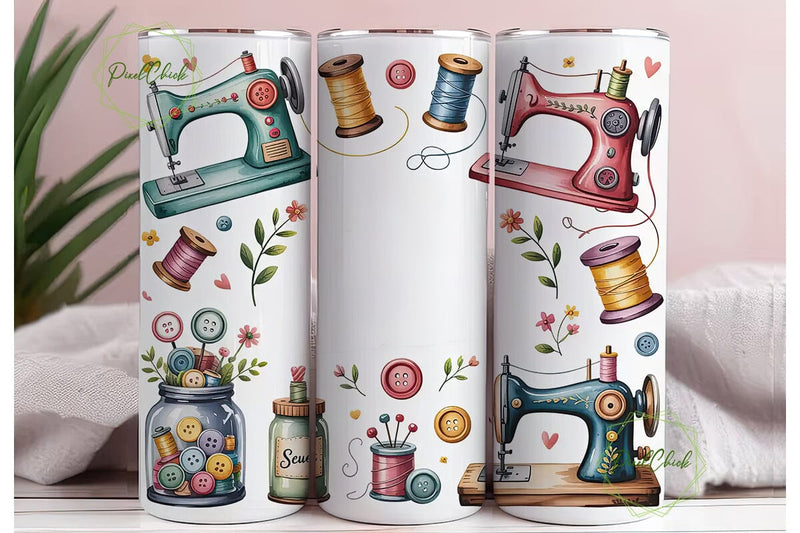 Sewing Tumbler Wrap Design Sublimation PixelChick 