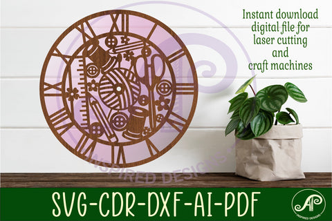 Sewing wall clock laser cut files, SVG file. vector SVG APInspireddesigns 