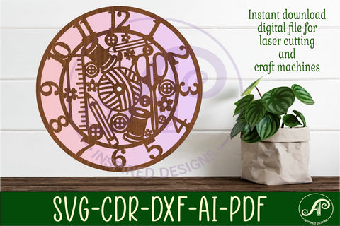 Sewing wall clock laser cut files, SVG file. vector SVG APInspireddesigns 