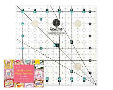 SewTites Sew Magnetic 11" Rotating Self Healing Cutting Mat, 6.5" Ruler, 6 Boosters and Design Pack Bundle Physical SewTites 