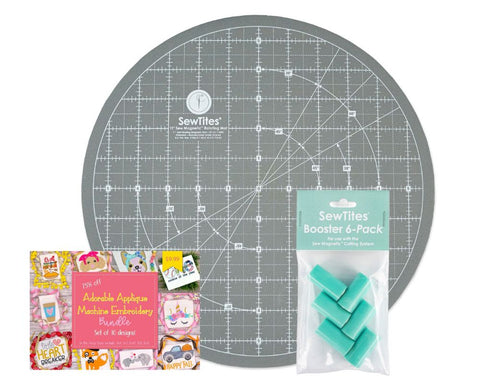 SewTites Sew Magnetic 11" Rotating Self-Healing Cutting Mat + Boosters 6-Pack Bundle with Free Embroidery & Applique Design Bundle Physical SewTites 