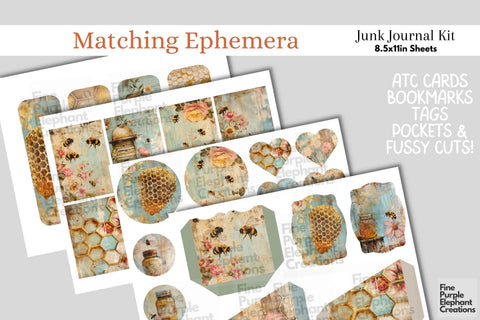 Shabby Chic Bees Digital Junk Journal Kit Half Page Digital Pattern Fine Purple Elephant Creations 