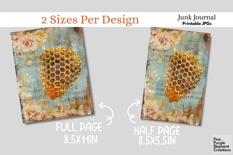 Shabby Chic Bees Digital Junk Journal Kit Half Page Digital Pattern Fine Purple Elephant Creations 