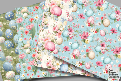 Shabby Chic Easter Digital Paper | Spring Pastel Eggs Digital Pattern Fine Purple Elephant Creations 
