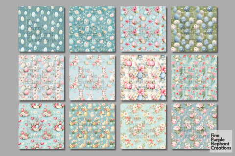 Shabby Chic Easter Digital Paper | Spring Pastel Eggs Digital Pattern Fine Purple Elephant Creations 