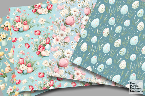 Shabby Chic Easter Digital Paper | Spring Pastel Eggs Digital Pattern Fine Purple Elephant Creations 