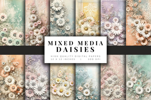 Shabby Chic Floral Printable Daisy Digital Paper Pack Sublimation BijouBay 
