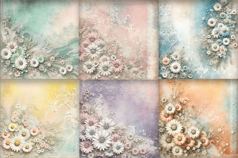 Shabby Chic Floral Printable Daisy Digital Paper Pack Sublimation BijouBay 