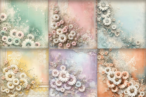 Shabby Chic Floral Printable Daisy Digital Paper Pack Sublimation BijouBay 