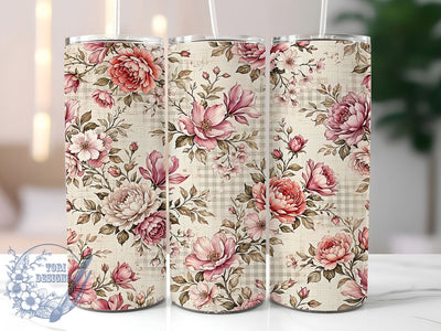 Shabby Chic Magnolia Peony Pattern 20oz Tumbler, Shabby Chic Motif, Magnolia Floral Design, Peony Pattern Theme, Vintage Accent, Romantic Charm, Sublimation Wrap, 20oz Tumbler Sublimation ToriDesigns 
