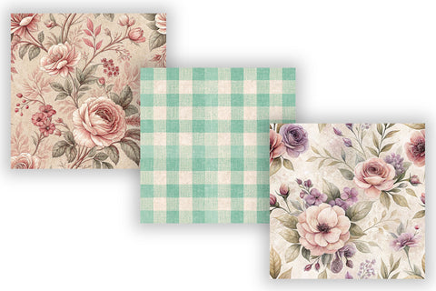 Shabby Chic Toile Digital Paper Pack, Vintage Floral Toile, Gingham & Stripe Seamless Patterns, Scrapbooking & Printable Crafts Digital Pattern FloridPrintables 