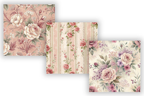 Shabby Chic Toile Digital Paper Pack, Vintage Floral Toile, Gingham & Stripe Seamless Patterns, Scrapbooking & Printable Crafts Digital Pattern FloridPrintables 