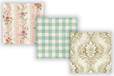 Shabby Chic Toile Digital Paper Pack, Vintage Floral Toile, Gingham & Stripe Seamless Patterns, Scrapbooking & Printable Crafts Digital Pattern FloridPrintables 
