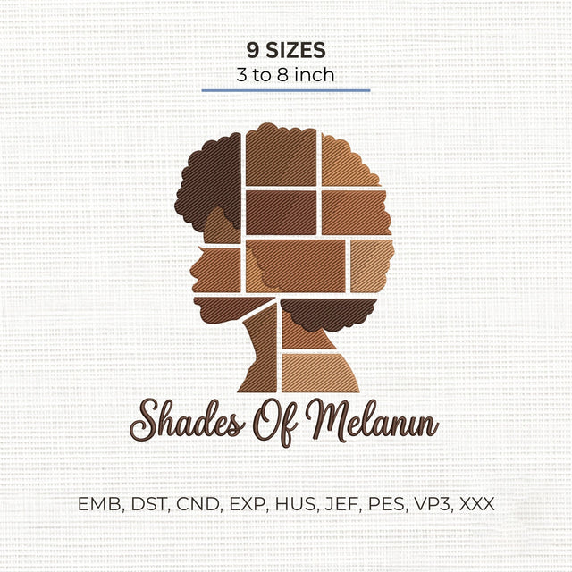 Shades of Melanin Embroidery Design – Afro Woman Silhouette Black Girl Magic Machine Embroidery File Embroidery/Applique DESIGNS PatternFeed8 