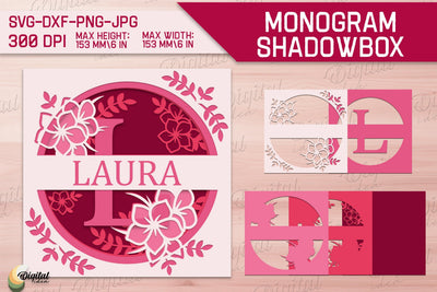 Shadow Box Alphabet. 3D Floral. Layered Light Box Monogram 3D Paper Evgenyia Guschina 
