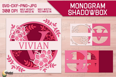 Shadow Box Alphabet. 3D Floral. Layered Light Box Monogram 3D Paper Evgenyia Guschina 