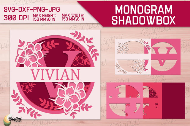 Shadow Box Alphabet. 3D Floral. Layered Light Box Monogram 3D Paper Evgenyia Guschina 