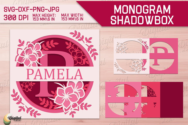 Shadow Box Alphabet. 3D Floral. Layered Light Box Monogram 3D Paper Evgenyia Guschina 