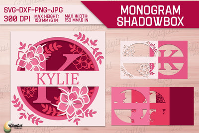 Shadow Box Alphabet. 3D Floral. Layered Light Box Monogram 3D Paper Evgenyia Guschina 