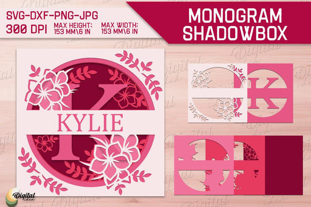 Shadow Box Alphabet. 3D Floral. Layered Light Box Monogram 3D Paper Evgenyia Guschina 