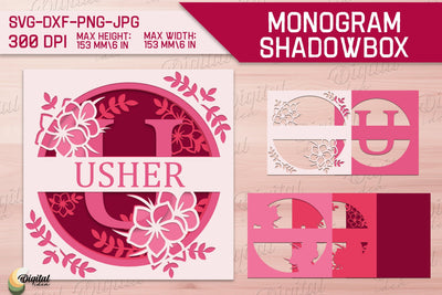 Shadow Box Alphabet. 3D Floral. Layered Light Box Monogram 3D Paper Evgenyia Guschina 