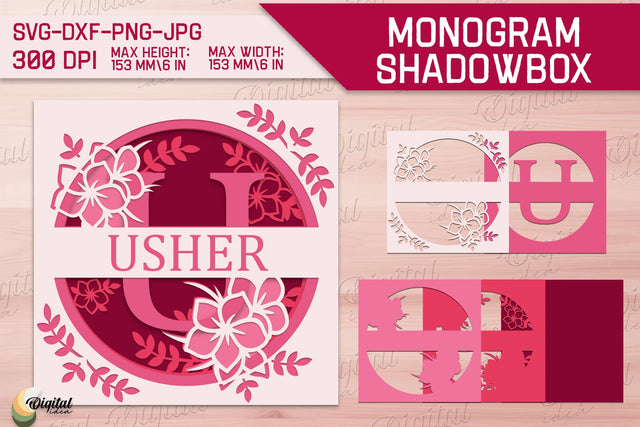 Shadow Box Alphabet. 3D Floral. Layered Light Box Monogram 3D Paper Evgenyia Guschina 