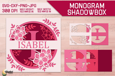 Shadow Box Alphabet. 3D Floral. Layered Light Box Monogram 3D Paper Evgenyia Guschina 