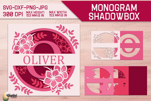 Shadow Box Alphabet. 3D Floral. Layered Light Box Monogram 3D Paper Evgenyia Guschina 