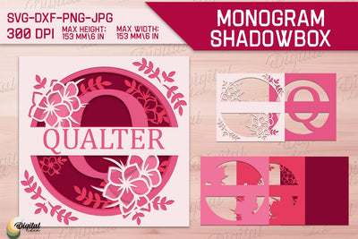 Shadow Box Alphabet. 3D Floral. Layered Light Box Monogram 3D Paper Evgenyia Guschina 