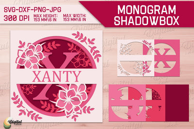 Shadow Box Alphabet. 3D Floral. Layered Light Box Monogram 3D Paper Evgenyia Guschina 