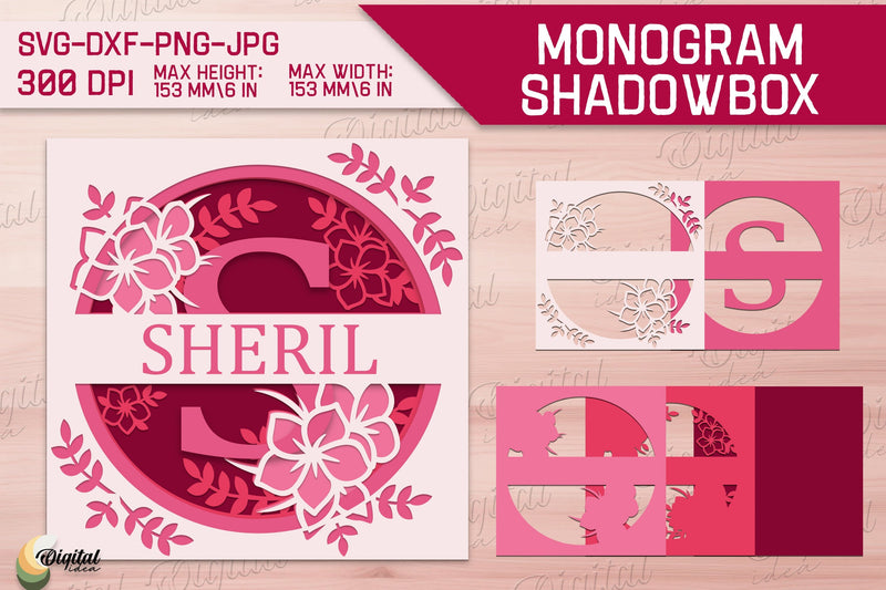 Shadow Box Alphabet. 3D Floral. Layered Light Box Monogram SVG Evgenyia Guschina 