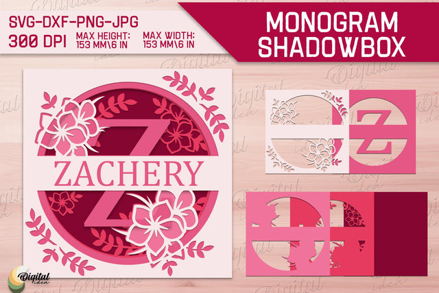 Shadow Box Alphabet. 3D Floral. Layered Light Box Monogram SVG Evgenyia Guschina 