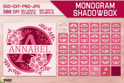 Shadow Box Alphabet Bundle. 3D Floral. Layered Monogram 3D Paper Evgenyia Guschina 