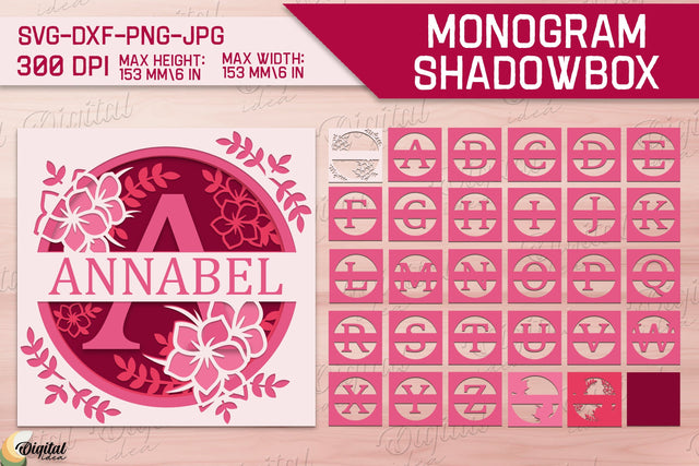 Shadow Box Alphabet Bundle. 3D Floral. Layered Monogram 3D Paper Evgenyia Guschina 