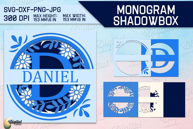 Shadow Box Alphabet. Letter D. Personalized Monogram Paper 3D Paper Evgenyia Guschina 