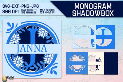 Shadow Box Alphabet. Letter J. Personalized Monogram Paper 3D Paper Evgenyia Guschina 