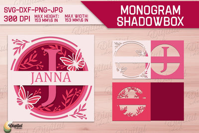 Shadow Box Alphabet. Letter J. Personalized Paper Monogram 3D Paper Evgenyia Guschina 
